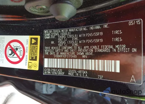 2015 Toyota Highlander Limited Platinum V6 z USA, uszkodzony, nr VIN 5TDDKRFH2FS170489